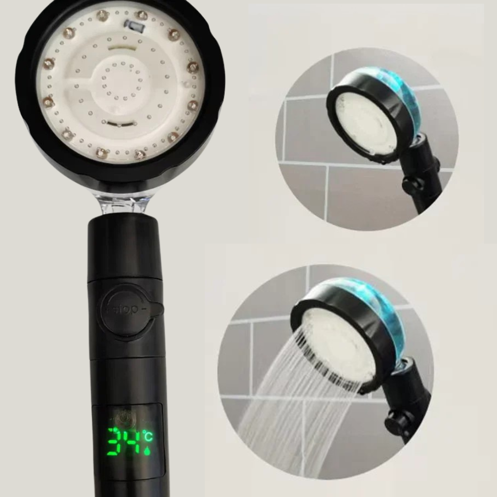 Premium 3-Color Temp Control LED Showerhead