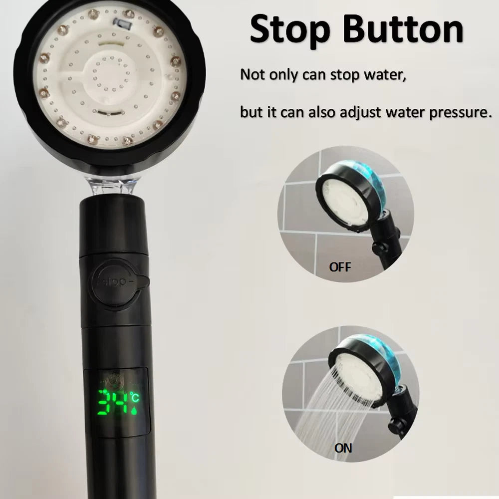 Premium 3-Color Temp Control LED Showerhead